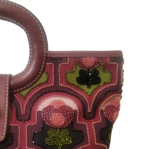 Vintage Isabella Fiore Y2K Floral Hand Beaded Satchel - Picture 3 of 14